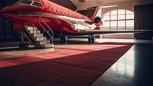private jet on runway with a red carpet