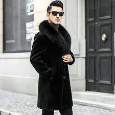 Faux Fur Collar Men S Long Black Winter