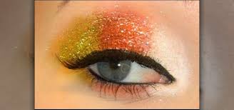 glittery candy corn eye makeup look