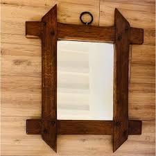 Vintage Brutalist Mirror With Solid Oak