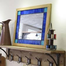 hand made blue leaded stained glass mirror