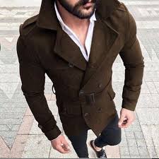 Men Business Trench Coat Overcoat Long