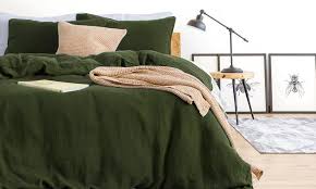 Olive Green Washed Cotton Bedding Set