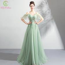Ssyfashion New Sexy Prom Dress Fresh Light Green Soft Tulee Lace Appliques Beading Floor Length Party Formal Gown Robe De Soiree Prom Dresses Aliexpress
