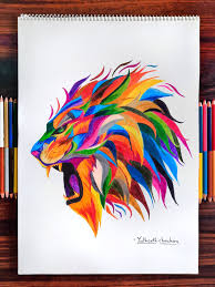 colourful lion pencil art