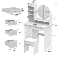 5 drawers white makeup vanity table set