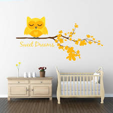 yellow sweet dreams owl wall decal