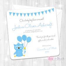 Cute Blue Owl Baby Boy Birth Announcement Cards