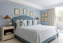 cream and blue bedroom transitional