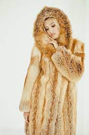 Red Fox Fur Coat Women Hodded Long