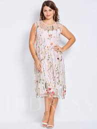 Plus Size Embroidery A Line Floral Plus Size Womens Day Dress