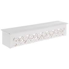 Distressed White Carved Wood Wall Shelf