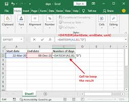 days between two dates in excel