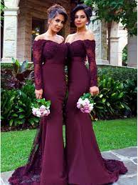 Browse beautiful wedding dresses with sleeves and find the long sleeve gowns to suit your bridal style. Long Sleeves Off The Shoulder Lace Purple Mermaid Wedding Party Dresses Bridesmaid Dresses 99601030