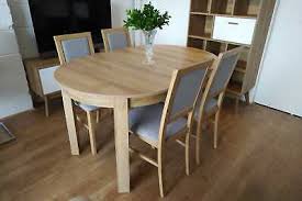 set 4 chairs small round table in oak