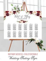 Burgundy Floral Wedding Seating Chart Template Marsala