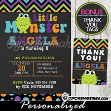 Green Little Monster Birthday Party Invitation Personalized D2