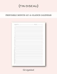 Printable Blank Month At A Glance Monthly Calendar Template Digital Download Portrait Schedule Planner Agenda Birthday Calendar