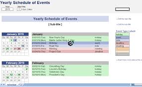 yearly schedule of events list in excel