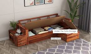 Wooden Teak Color Style Storage Sofa