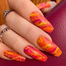 neon marbled tie dye nails
