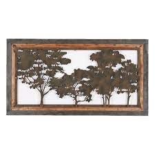 Metal Stained Wood Framed Tree Wall Decor