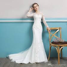 White Long Sleeve Lace Trailing Wedding Dress Slim Princess Dream 2019 New Fishtail Wedding Dress Size Can Be Customized