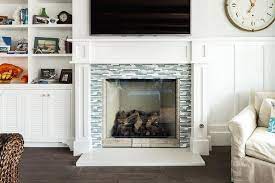Gray Glass Tile Fireplace Surround