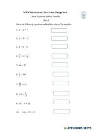Equation In One Variable Worksheet In