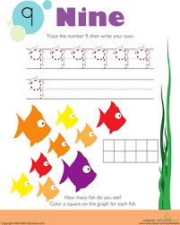 Tracing Numbers Counting 9 Worksheet Education Com