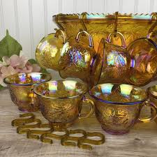 Vintage Amber Gold Carnival Glass Punch