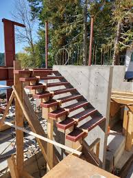 concrete stairs sunny mountain builds