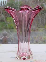 vintage pink glass vase retro coloured