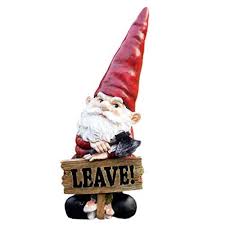 rude garden gnome ornament holding sign