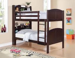 Wooden bunk beds included as part of a larger furniture arrangement. Bunk Bed Bookshelf Ideas On Foter