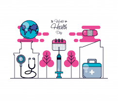 World Health Day With First Aid Kit And Set Icons Vector