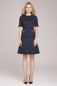 Short Sleeve Tweed Dress With Pearl Trim And Accents