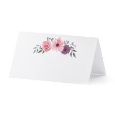 White Wedding Place Cards With Floral Design X 25
