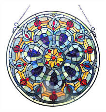 Click or tap the image for a larger version. Fire Ice Tiffany Blue Art Deco Geometric 20 Round Stained Glass Window Panel Eur 114 19 Picclick Fr