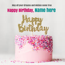 happy birthday wishes pink cake with