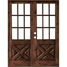 Krosswood Doors 72 In X 96 In Knotty Alder 2 Panel Right Hand Inswing Clear Glass Red Mahogany Stain Double Wood Prehung Front Door
