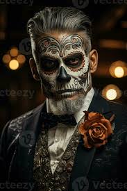 man with striking sugar skull makeup