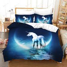 3d Blue Moon Unicorn Bedding Set