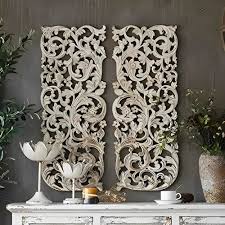 Wood Carving White Antique Wall Panel