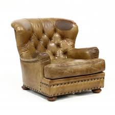henredon tufted leather club chair