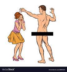 Dressed woman and naked man surprise Royalty Free Vector