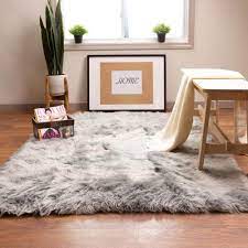 super area rugs plush 7x5 ft x large sheepskin faux fur rug gray
