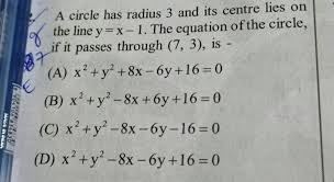 A Circle Has Radius 3 And Its Centre