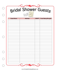 This Printable Bridal Shower Guest List Provides Spaces For