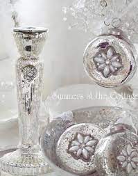 Silver Mercury Glass Rhinestone Candle